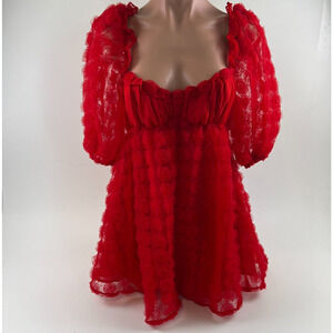 For Love & Lemons Victoria's Secret Ruffle Flower Mini Party Dress Red XS NWT